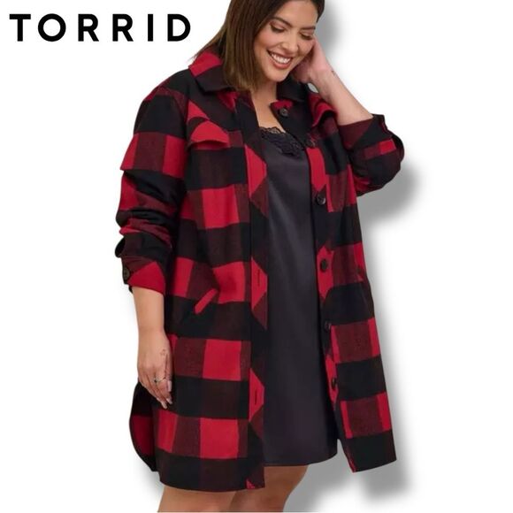 torrid Jackets & Blazers - NWT Torrid Buffalo Plaid Wool Blend Shacket Red & Black | Sz 3 (22-24)